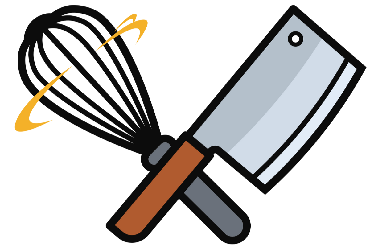 Crossed whisk and cleaver icon